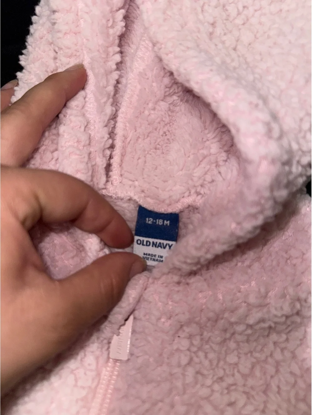 Old Navy Pink Sherpa Fleece Baby Jumpsuit with Hood 12-18M